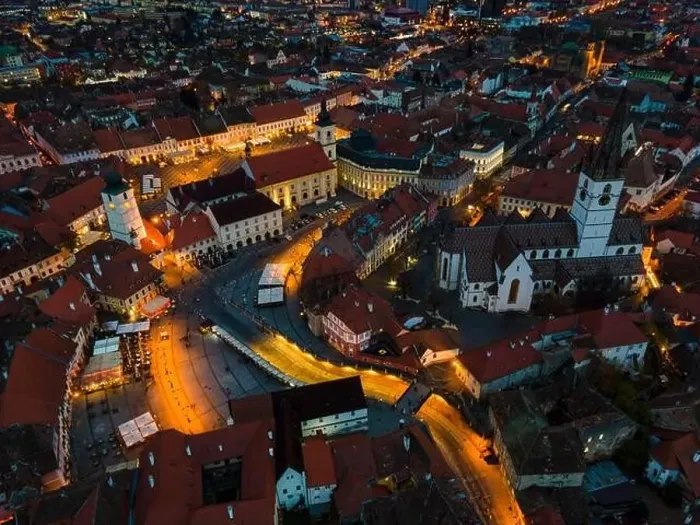 Framed Print : Birds eye view over historic city center of Sibiu Framed Print : Birds eye view over historic city center of Sibiu