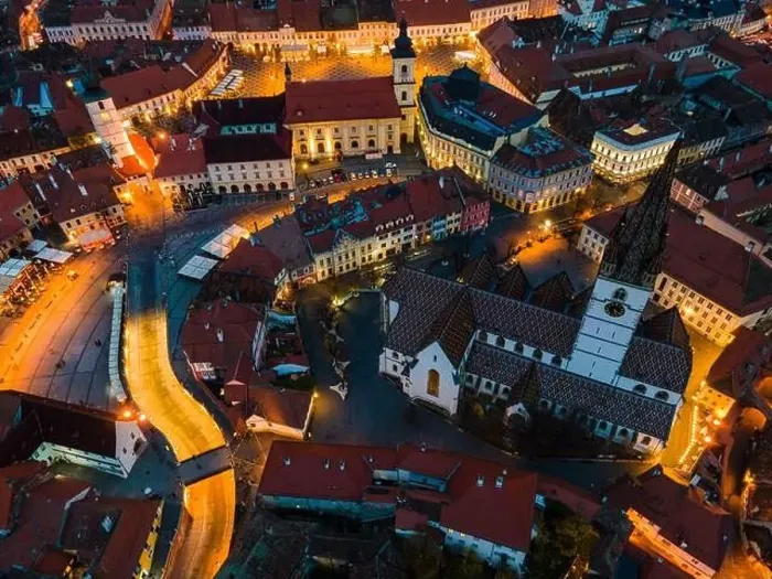 Framed Print : Birds eye view over historic city center of Sibiu Framed Print : Birds eye view over historic city center of Sibiu