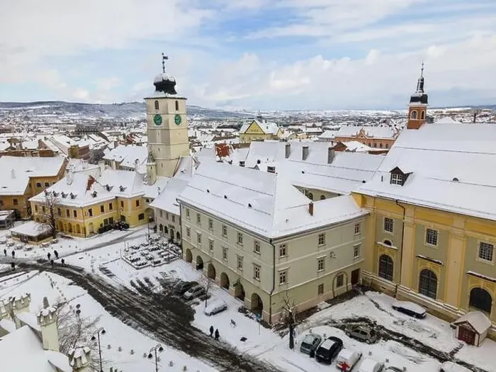 Framed Print : Birds eye view over historic city center of Sibiu Framed Print : Birds eye view over historic city center of Sibiu