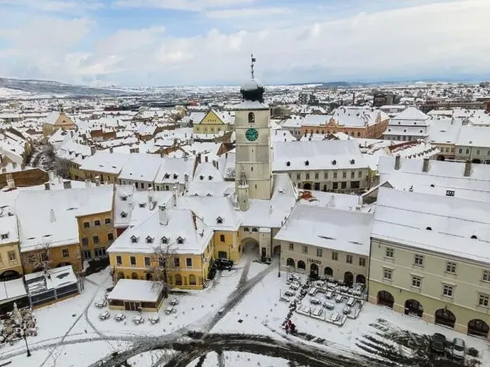 Framed Print : Birds eye view over historic city center of Sibiu Framed Print : Birds eye view over historic city center of Sibiu