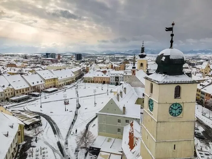 Framed Print : Birds eye view over historic city center of Sibiu Framed Print : Birds eye view over historic city center of Sibiu