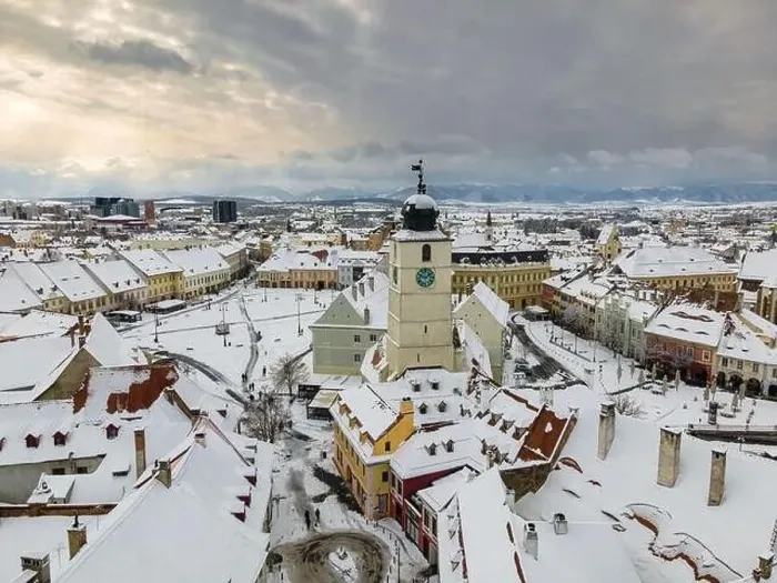 Framed Print : Birds eye view over historic city center of Sibiu Framed Print : Birds eye view over historic city center of Sibiu