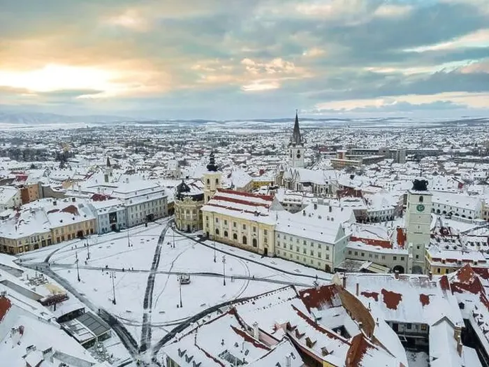 Framed Print : Birds eye view over historic city center of Sibiu