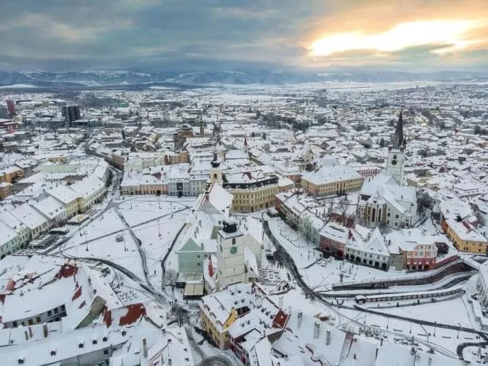 Framed Print : Birds eye view over historic city center of Sibiu Framed Print : Birds eye view over historic city center of Sibiu
