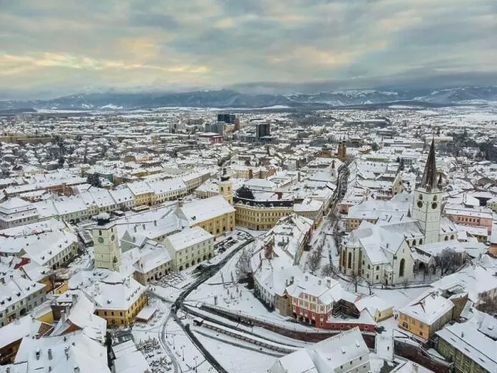 Framed Print : Birds eye view over historic city center of Sibiu Framed Print : Birds eye view over historic city center of Sibiu