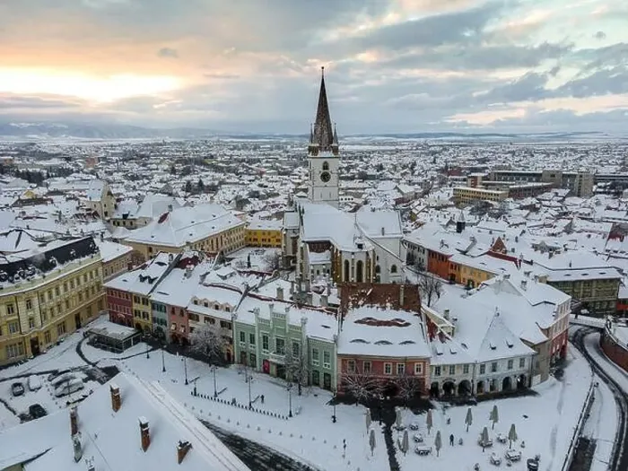 Framed Print : Birds eye view over historic city center of Sibiu Framed Print : Birds eye view over historic city center of Sibiu