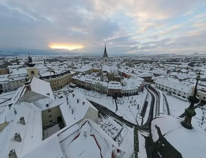 Framed Print : Birds eye view over historic city center of Sibiu Framed Print : Birds eye view over historic city center of Sibiu