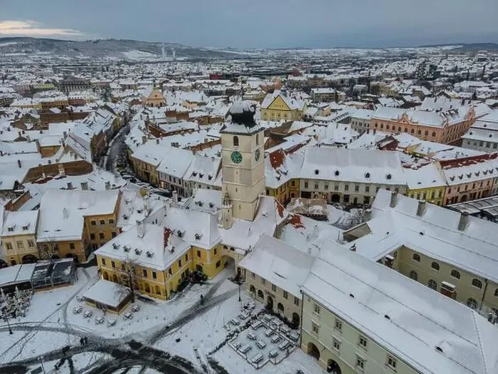 Framed Print : Birds eye view over historic city center of Sibiu Framed Print : Birds eye view over historic city center of Sibiu