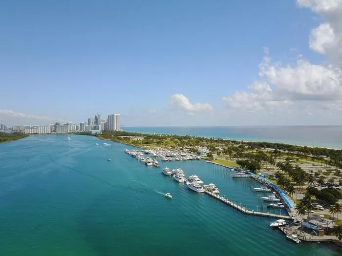 Framed Print : A bird's eye view of the Miami beach with a background of downtown