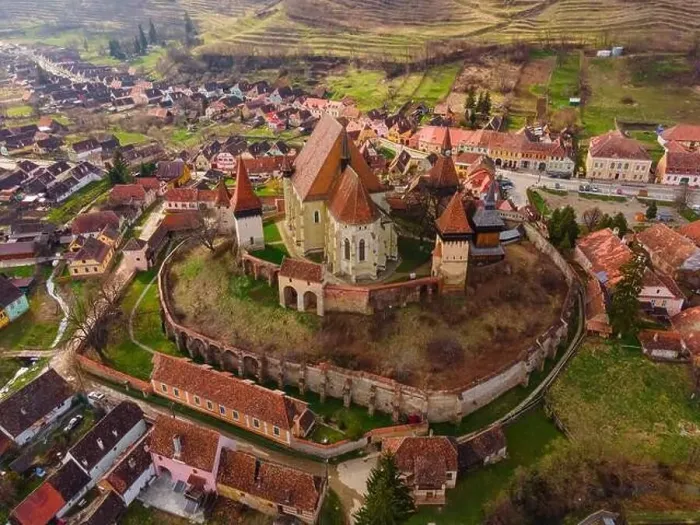 Framed Print : Birds eye view photography of a fortified church located in Romania Framed Print : Birds eye view photography of a fortified church located in Romania
