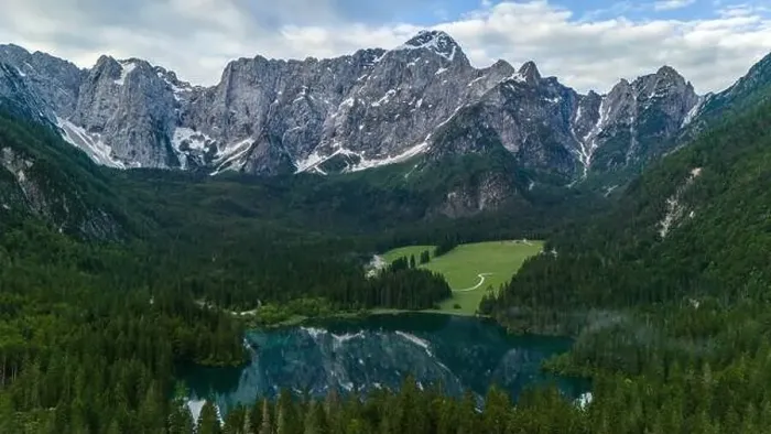 Framed Print : Bird's Eye View of Stunning Fusine Lake, Italy Framed Print : Bird's Eye View of Stunning Fusine Lake, Italy