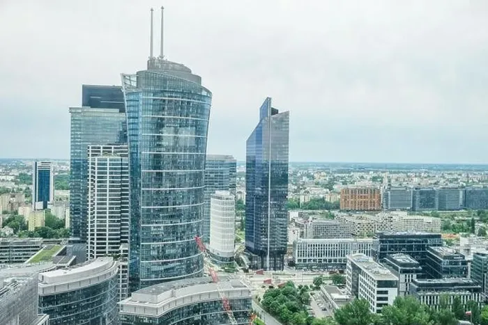 Framed Print : Bird's eye view Warsaw's towering skyscrapers. May 27, 2022. Warsaw, Poland Framed Print : Bird's eye view Warsaw's towering skyscrapers. May 27, 2022. Warsaw, Poland