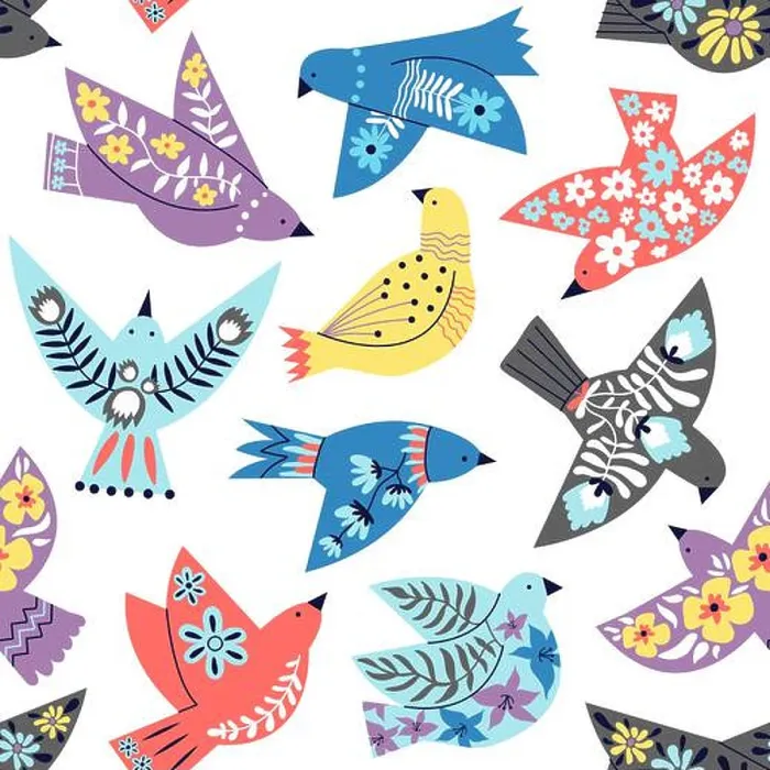 Framed Print : Birds seamless pattern. Ethnic folk abstract flying bird wallpaper