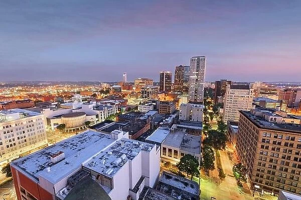 Birmingham, Alabama, USA downtown city skyline from above at twilight