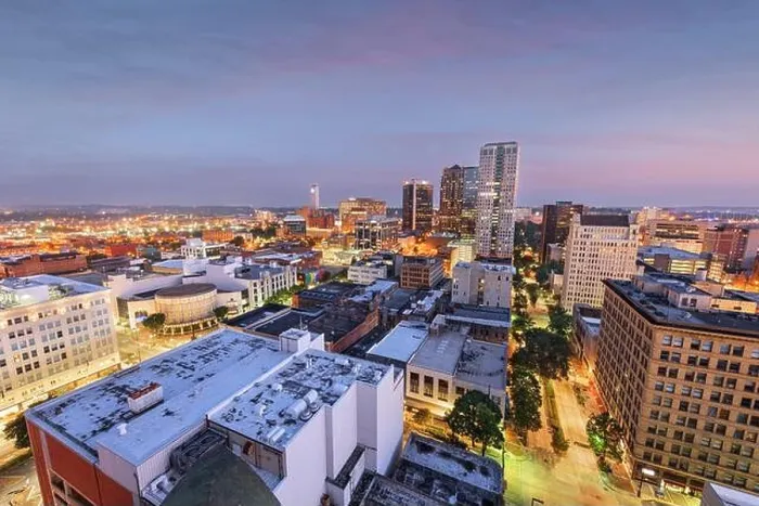 Framed Print : Birmingham, Alabama, USA downtown city skyline from above at twilight Framed Print : Birmingham, Alabama, USA downtown city skyline from above at twilight
