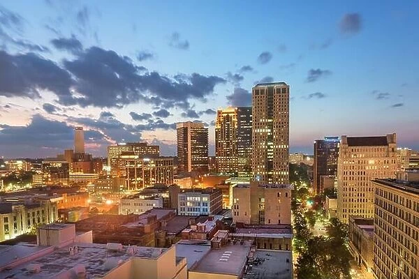 Birmingham, Alabama, USA skyline over downtown at dusk