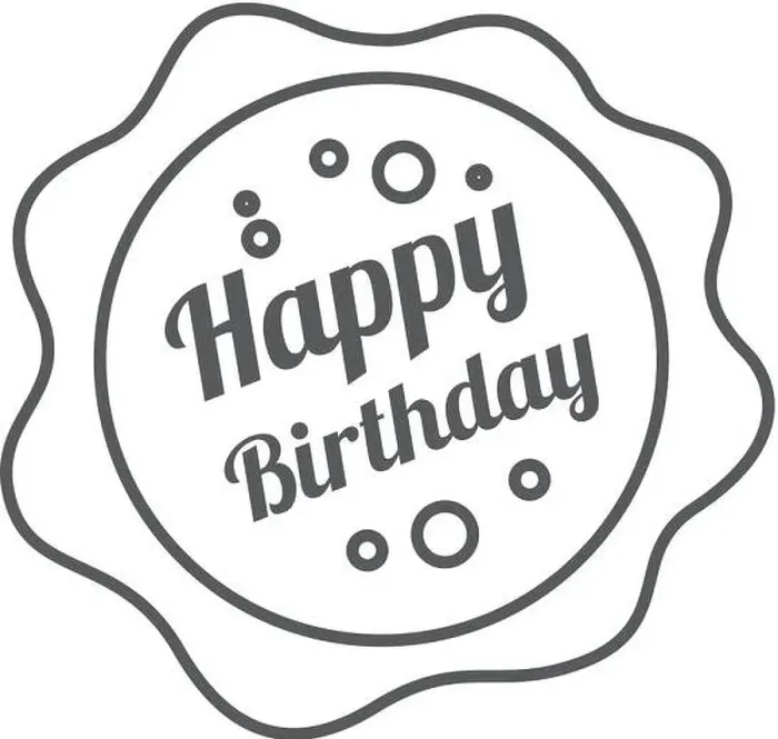 Framed Print : Birthday cake text icon in thin outline style. Anniversary celebration party gift present surprise