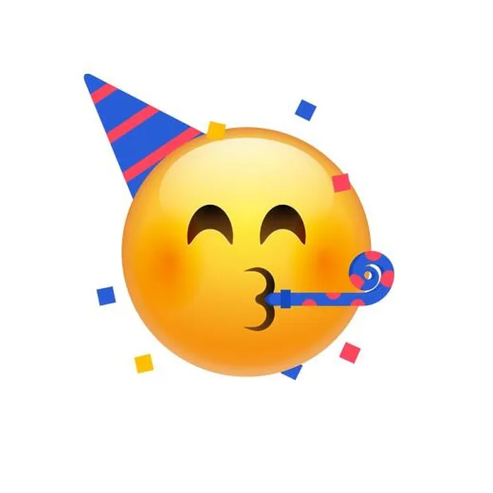 Framed Print : Birthday party emoji celebrate emoticon. Happy birthday face hat emoji