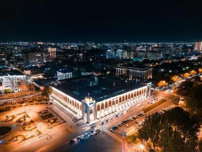 Framed Print : Bishkek, Kyrgyzstan - July 15, 2023: Aerial view of Bishkek city's Ala-Too central square at night Framed Print : Bishkek, Kyrgyzstan - July 15, 2023: Aerial view of Bishkek city's Ala-Too central square at night