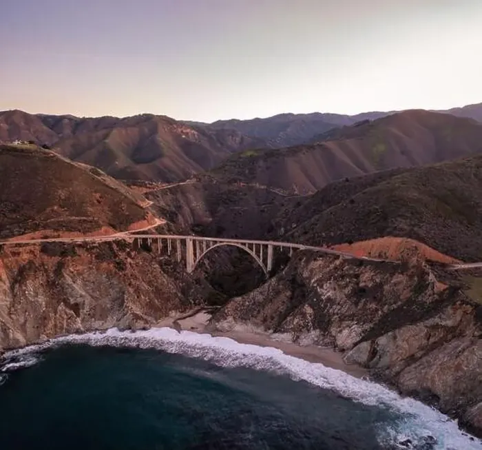 Framed Print : Bixby Bridge in Big Sur California, aerial