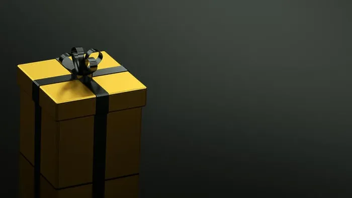 Framed Print : Black gift boxes with gold ribbon on black background. 3D rendering Framed Print : Black gift boxes with gold ribbon on black background. 3D rendering