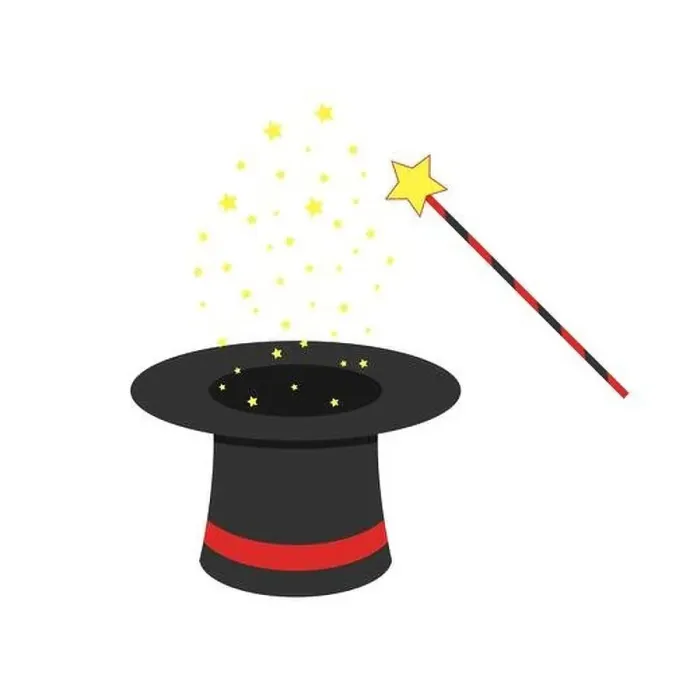 Framed Print : Black magic hat and magic wand with flying stars. Vector illustration. Magic show concept in flat design Framed Print : Black magic hat and magic wand with flying stars. Vector illustration. Magic show concept in flat design
