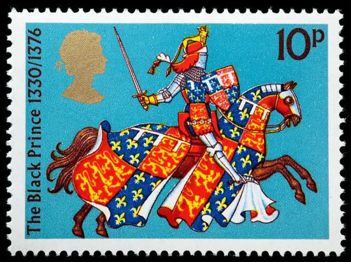Framed Print : Black Prince (1330-1376), the eldest son of King Edward III of England, medieval knight, postage stamp, UK, 1974 Framed Print : Black Prince (1330-1376), the eldest son of King Edward III of England, medieval knight, postage stamp, UK, 1974