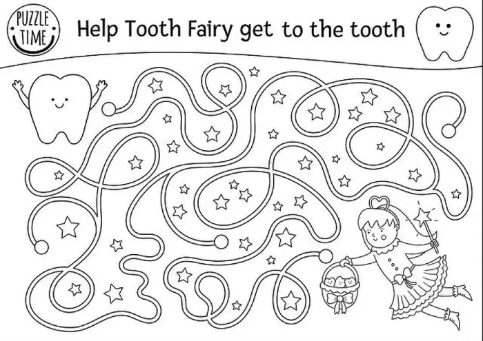 Framed Print : Black and white dental care maze for children Framed Print : Black and white dental care maze for children