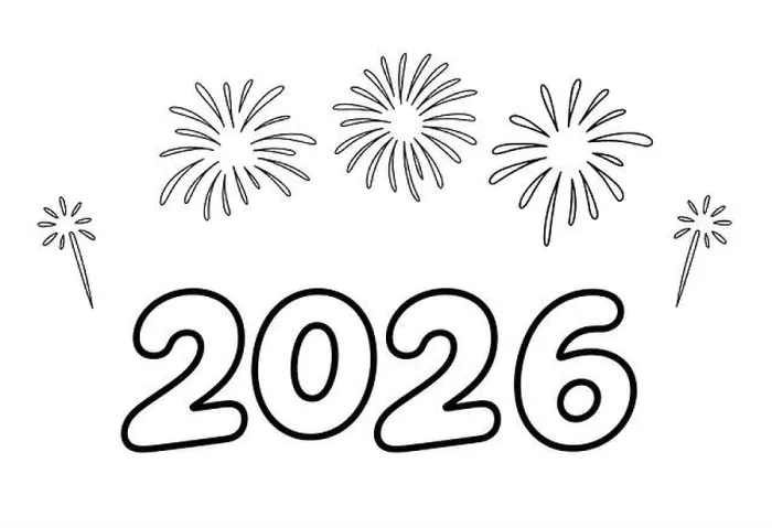 Framed Print : Black and white fireworks illustration with '2026' text, new year festive design Framed Print : Black and white fireworks illustration with '2026' text, new year festive design