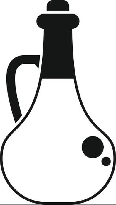 Framed Print : Black and white icon of a traditional glass bottle containing olive oil with bubbles