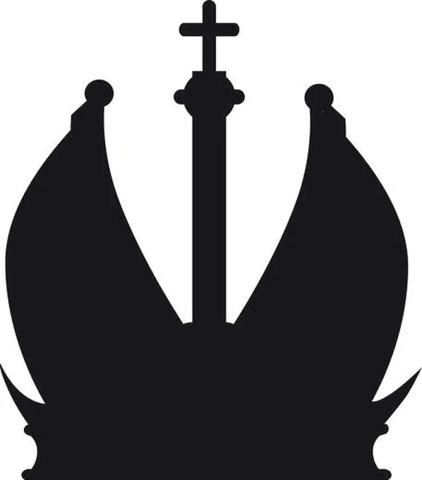 Framed Print : A black and white image of a crown with a cross on top. The crown is very tall and has a very pointed top Framed Print : A black and white image of a crown with a cross on top. The crown is very tall and has a very pointed top