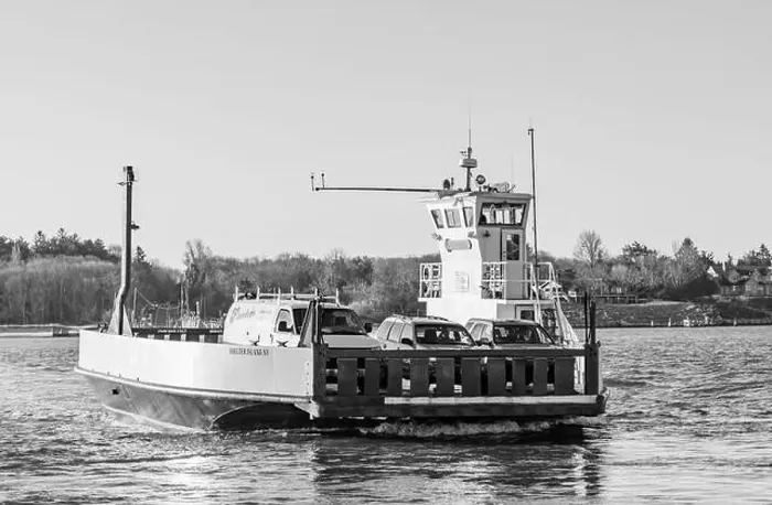 Framed Print : Black and white image of the Shelter Island Ferry Framed Print : Black and white image of the Shelter Island Ferry