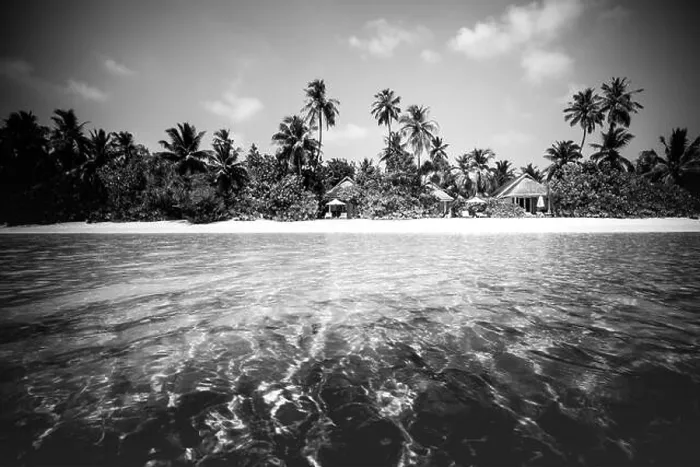 Framed Print : Black and white image of tropical beach. Dramatic process of tropical landscape Framed Print : Black and white image of tropical beach. Dramatic process of tropical landscape