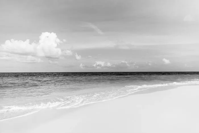 Framed Print : Black and white landscape sand waves beach summer sky. Panoramic beach landscape. Tropical beach seascape. Relaxing summer vibes positive mood inspire Framed Print : Black and white landscape sand waves beach summer sky. Panoramic beach landscape. Tropical beach seascape. Relaxing summer vibes positive mood inspire