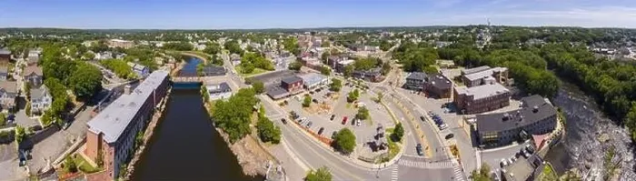 Framed Print : Blackstone River and Woonsocket Main Street Historic District panorama aerial view in downtown Woonsocket Framed Print : Blackstone River and Woonsocket Main Street Historic District panorama aerial view in downtown Woonsocket