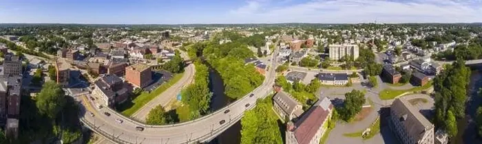 Framed Print : Blackstone River and Woonsocket Main Street Historic District panorama aerial view in downtown Woonsocket Framed Print : Blackstone River and Woonsocket Main Street Historic District panorama aerial view in downtown Woonsocket