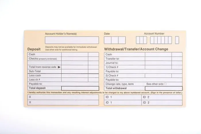 Framed Print : Blank deposit and withdrawal slip on a white background Framed Print : Blank deposit and withdrawal slip on a white background