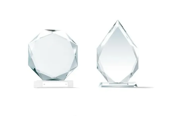 Framed Print : Blank glass arrow and round shape award mockup Framed Print : Blank glass arrow and round shape award mockup