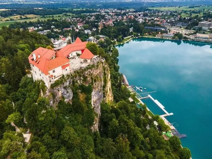 Framed Print : Bled Castle and Lake Bled in Slovenia Aerial Drone Photo Framed Print : Bled Castle and Lake Bled in Slovenia Aerial Drone Photo