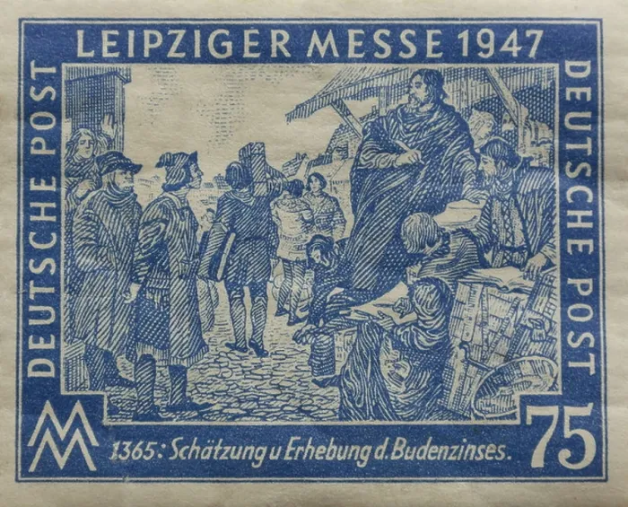 Framed Print : Blue 75 Pfennig postage stamp, dated 1947 Framed Print : Blue 75 Pfennig postage stamp, dated 1947