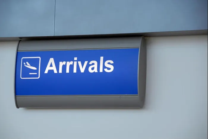 Framed Print : Blue Arrivals sign in the new section at the Doncaster Sheffield Airport Framed Print : Blue Arrivals sign in the new section at the Doncaster Sheffield Airport