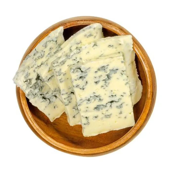 Framed Print : Blue cheese slices in wooden bowl Framed Print : Blue cheese slices in wooden bowl