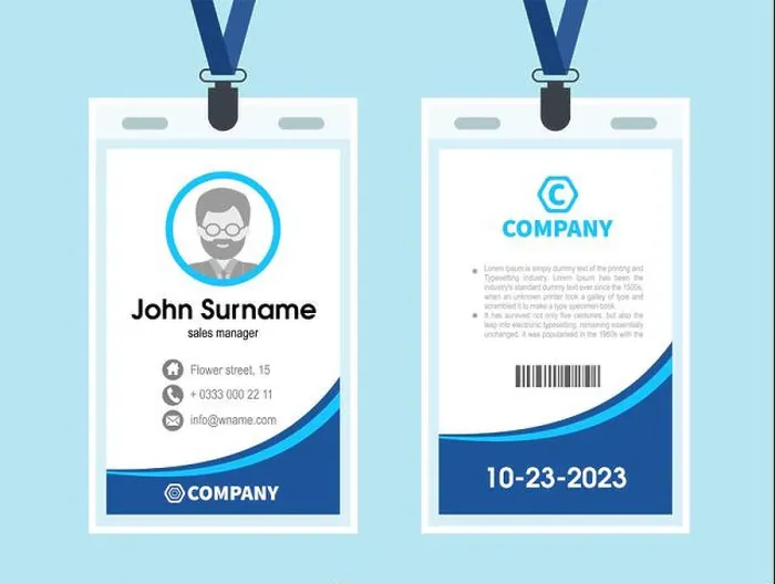 Framed Print : blue Employee ID Card. Design Template identity Framed Print : blue Employee ID Card. Design Template identity