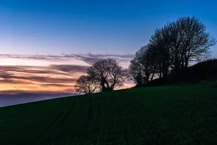 Framed Print : BLUE HOUR over fields and farms from a drone, Devon, England, Europe Framed Print : BLUE HOUR over fields and farms from a drone, Devon, England, Europe