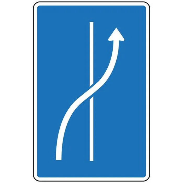 Framed Print : Blue and white road sign indicating an added lane merging with the current lane and continuing straight ahead Framed Print : Blue and white road sign indicating an added lane merging with the current lane and continuing straight ahead