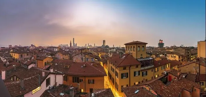 Framed Print : Bologna, Italy rooftop skyline and famous historic towers at dusk Framed Print : Bologna, Italy rooftop skyline and famous historic towers at dusk