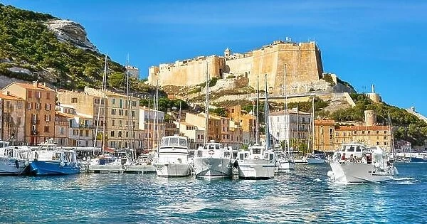 Bonifacio harbour and citadel, Corsica Island, France