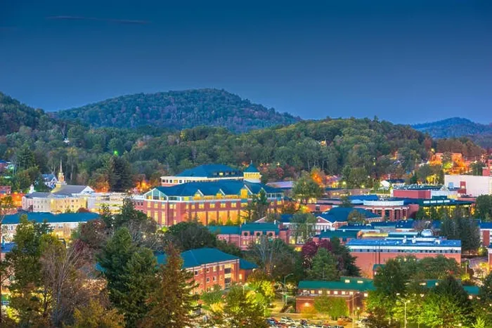 Framed Print : Boone, North Carolina, USA campus and town skyline at twilight Framed Print : Boone, North Carolina, USA campus and town skyline at twilight