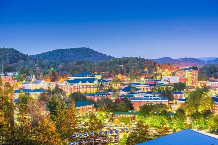 Framed Print : Boone, North Carolina, USA campus and town skyline at twilight Framed Print : Boone, North Carolina, USA campus and town skyline at twilight