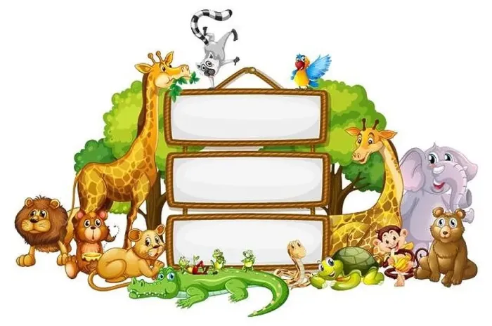 Framed Print : Border template design with cute animals illustration Framed Print : Border template design with cute animals illustration